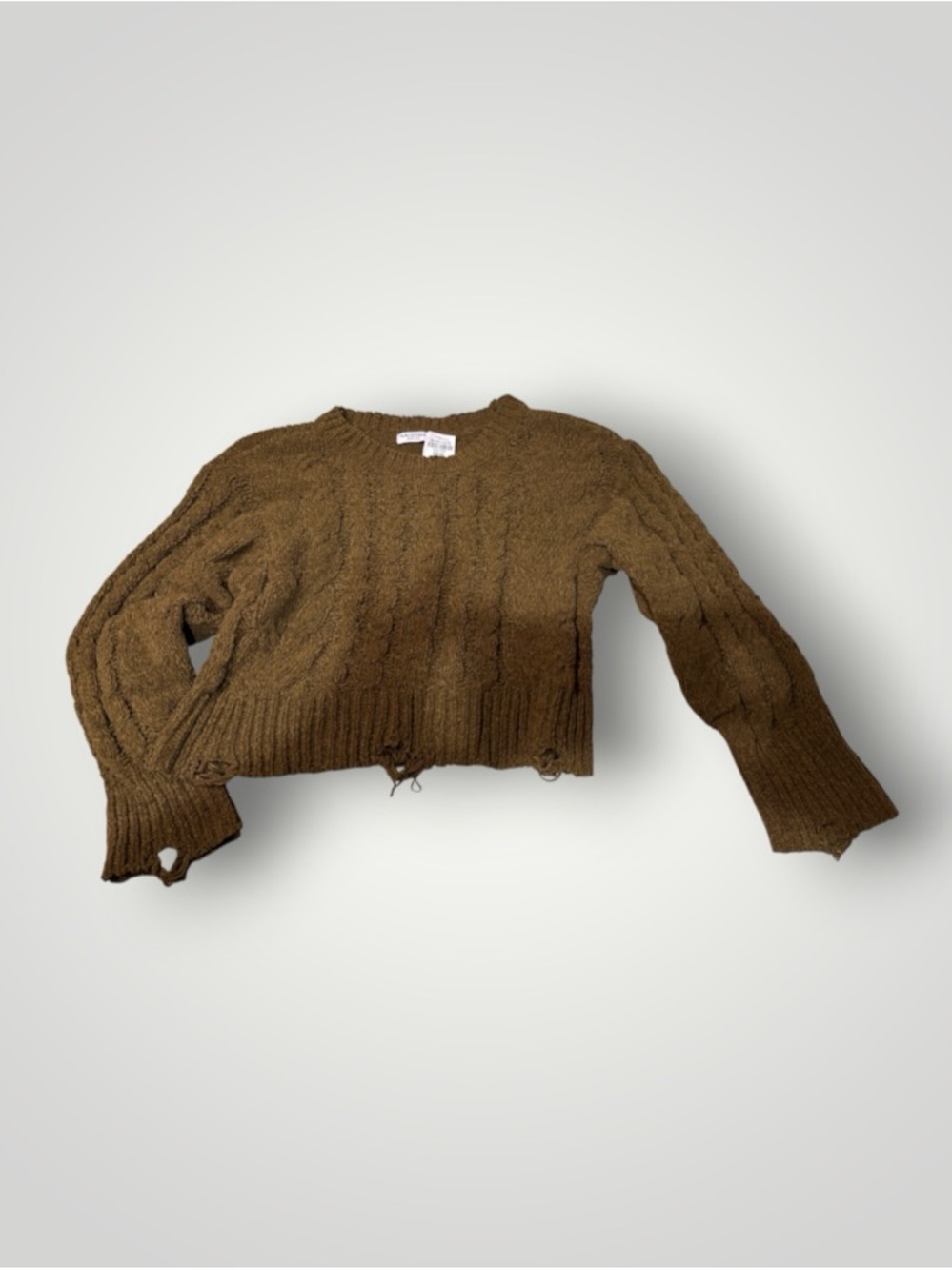 Arizona Jean Company Olive Green Cropped Cable-Knit Sweater